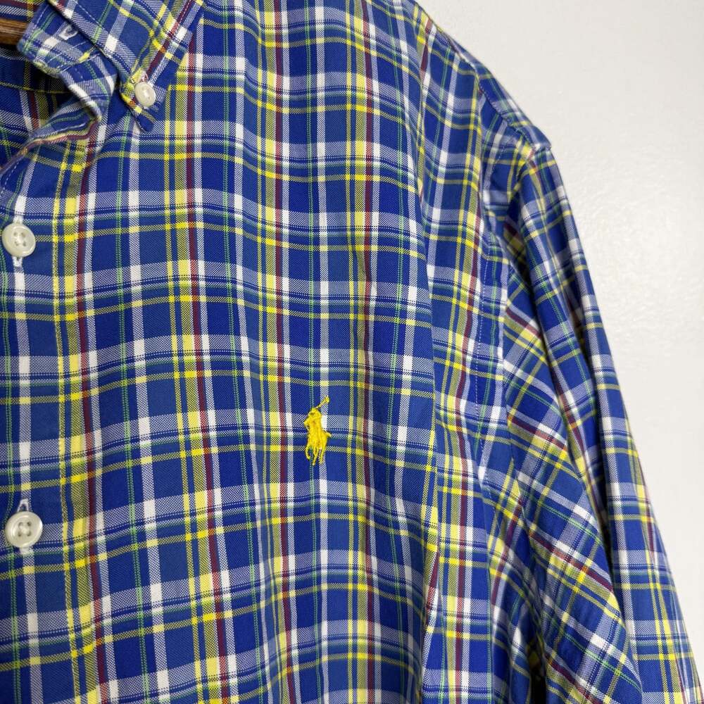 Ralph Lauren Blue Yellow Plaid Shirt Mens XL Button Down Long Sleeve Cotton